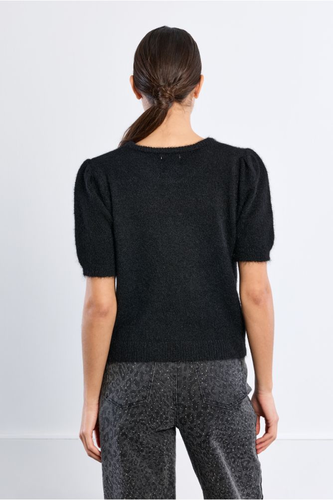 Short-sleeved sweater, sequin bow