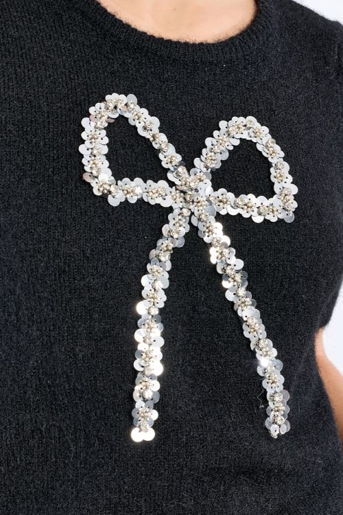 Short-sleeved sweater, sequin bow