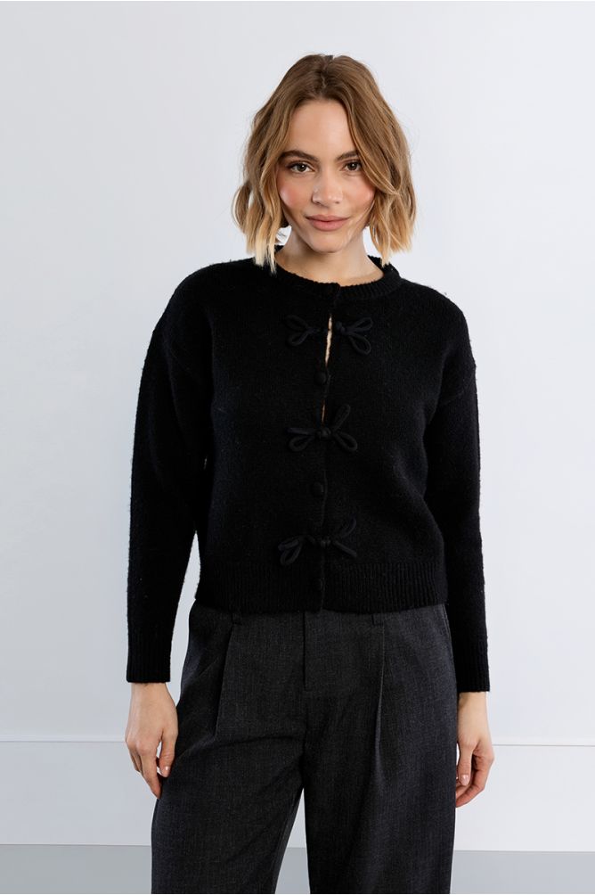 Plain cardigan, with bows