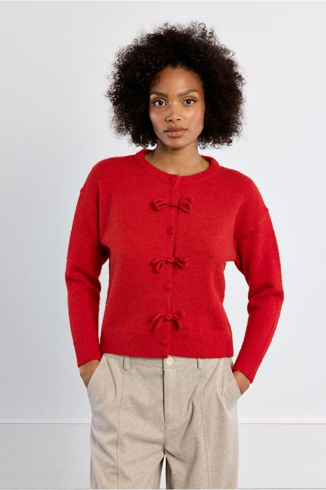 Plain cardigan, with bows