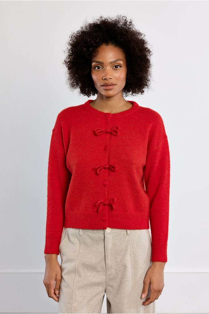 Plain cardigan, with bows