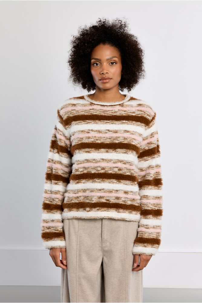 Striped, fluffy sweater