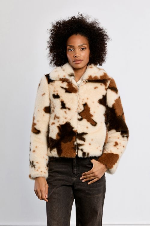 Faux fur jacket, animal pattern