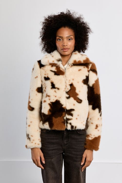 Faux fur jacket, animal pattern
