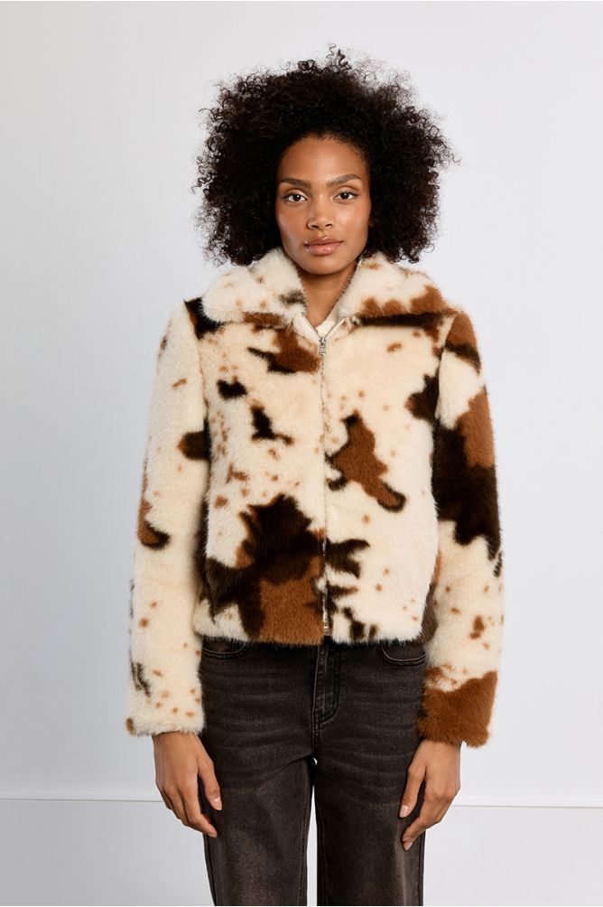 Veste en fausse fourrure, motif animal