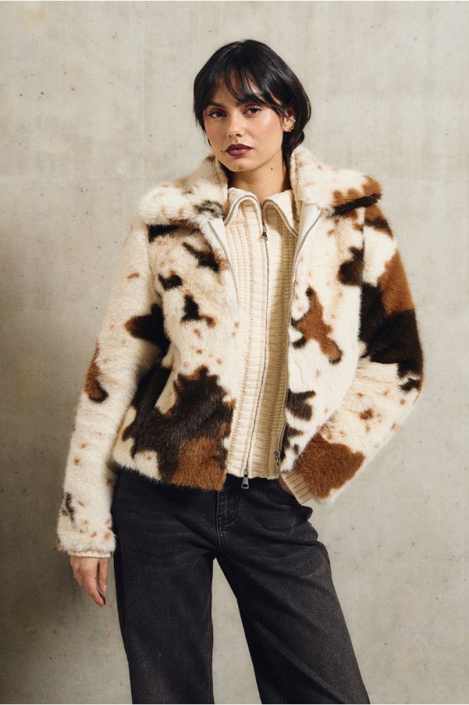 Faux fur jacket, animal pattern