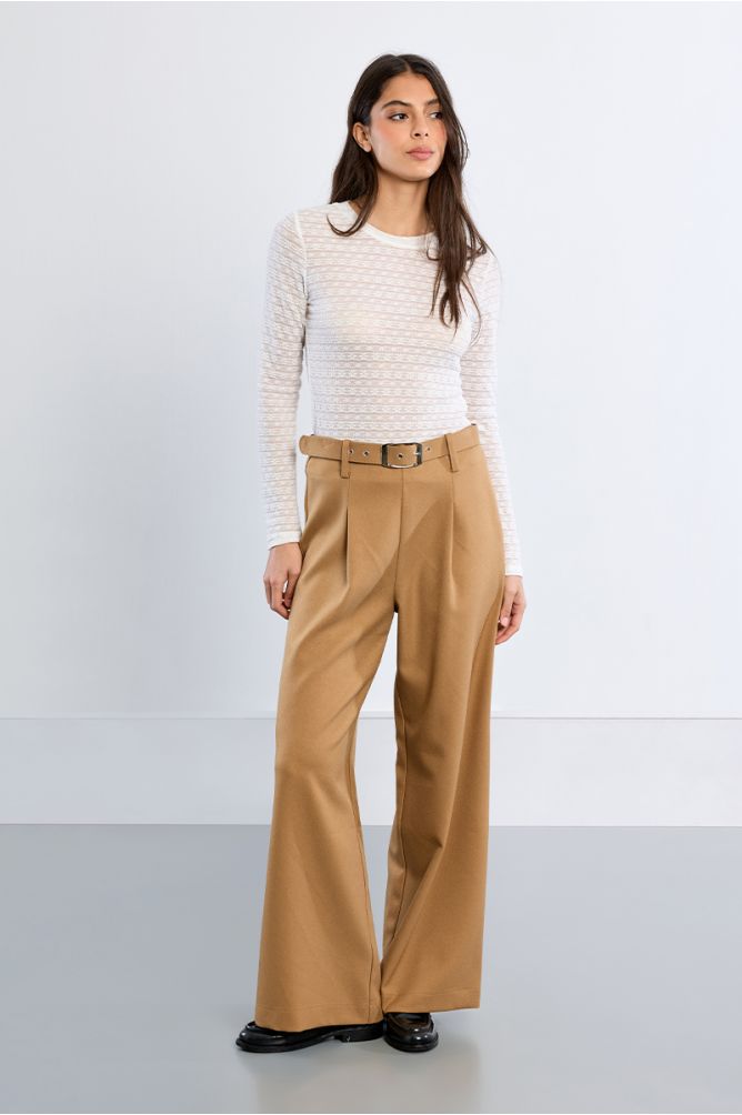 High-waisted pleated trousers, wide