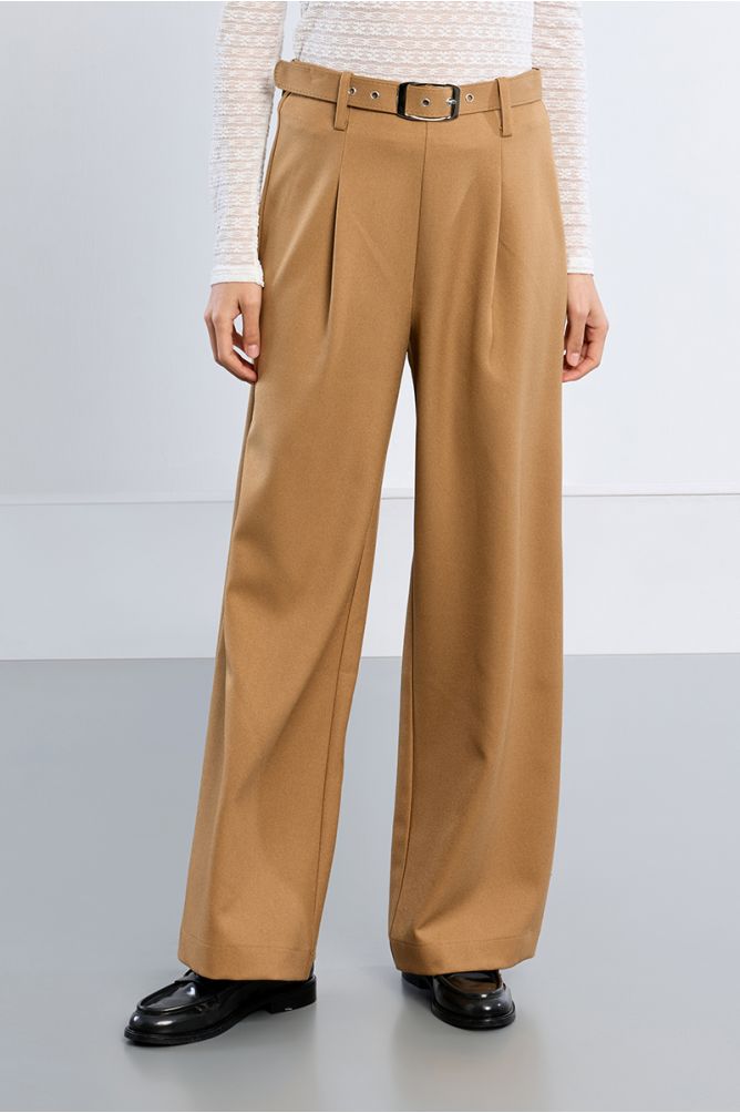 Pantalon taille haute à pinces, large