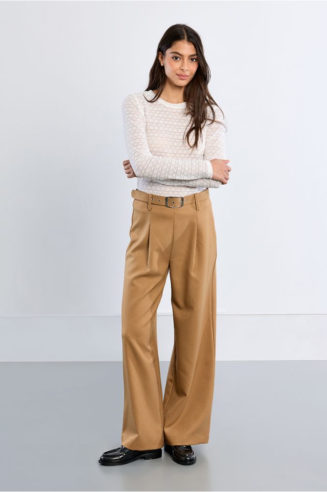 Pantalon taille haute à pinces, large