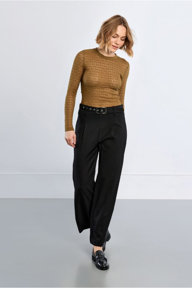 Pantalon taille haute à pinces, large