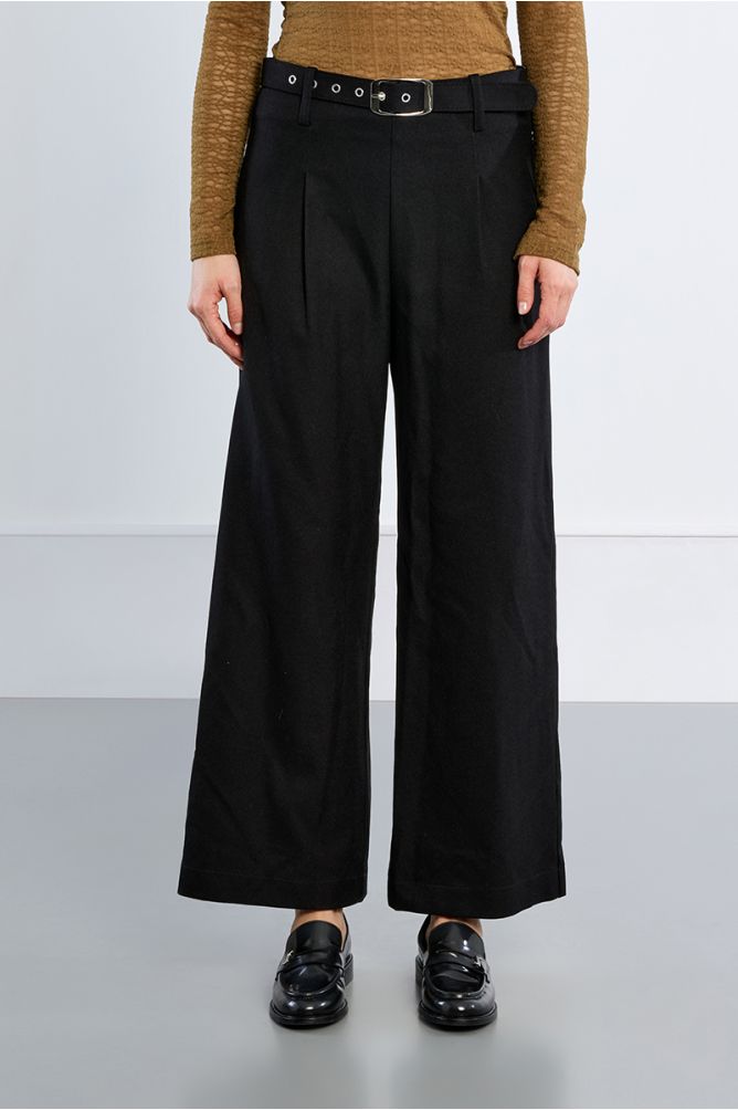 Pantalon taille haute à pinces, large
