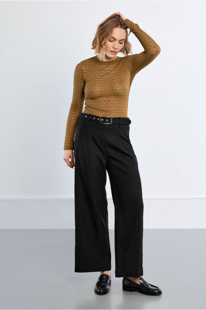 Pantalon taille haute à pinces, large