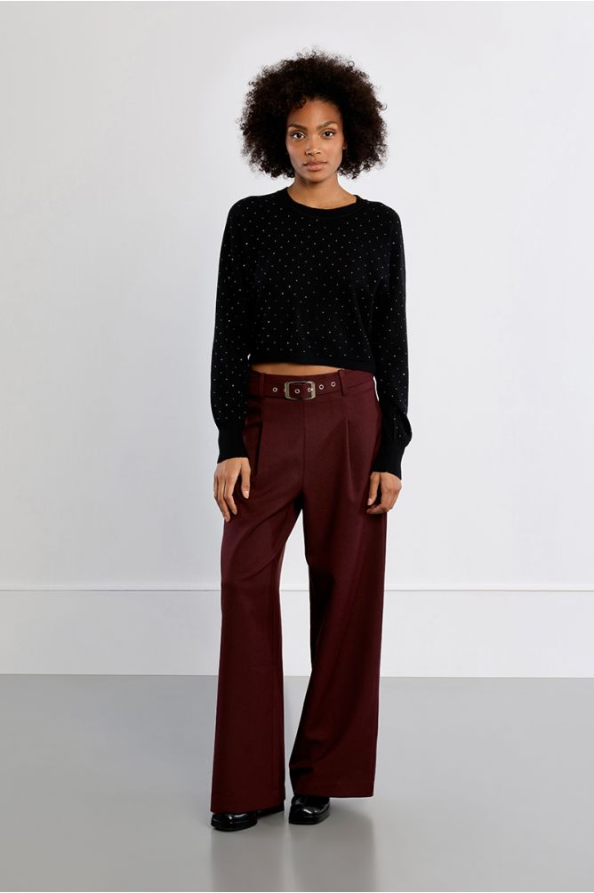 Pantalon taille haute à pinces, large