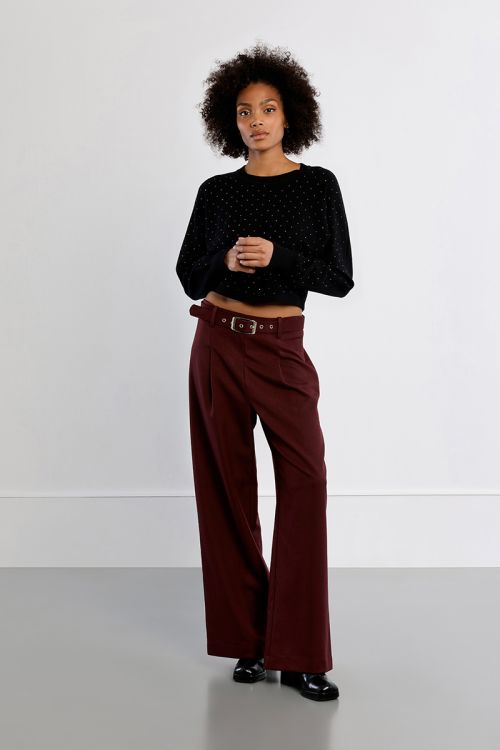 Pantalon taille haute à pinces, large