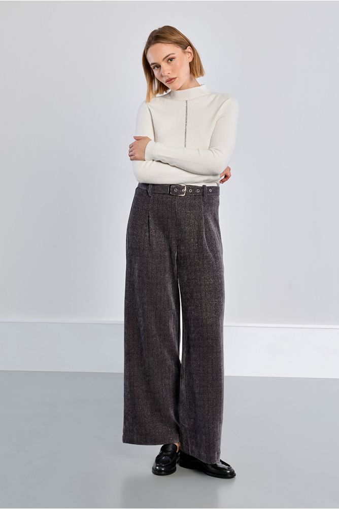 Pantalon taille haute à pinces, irisé