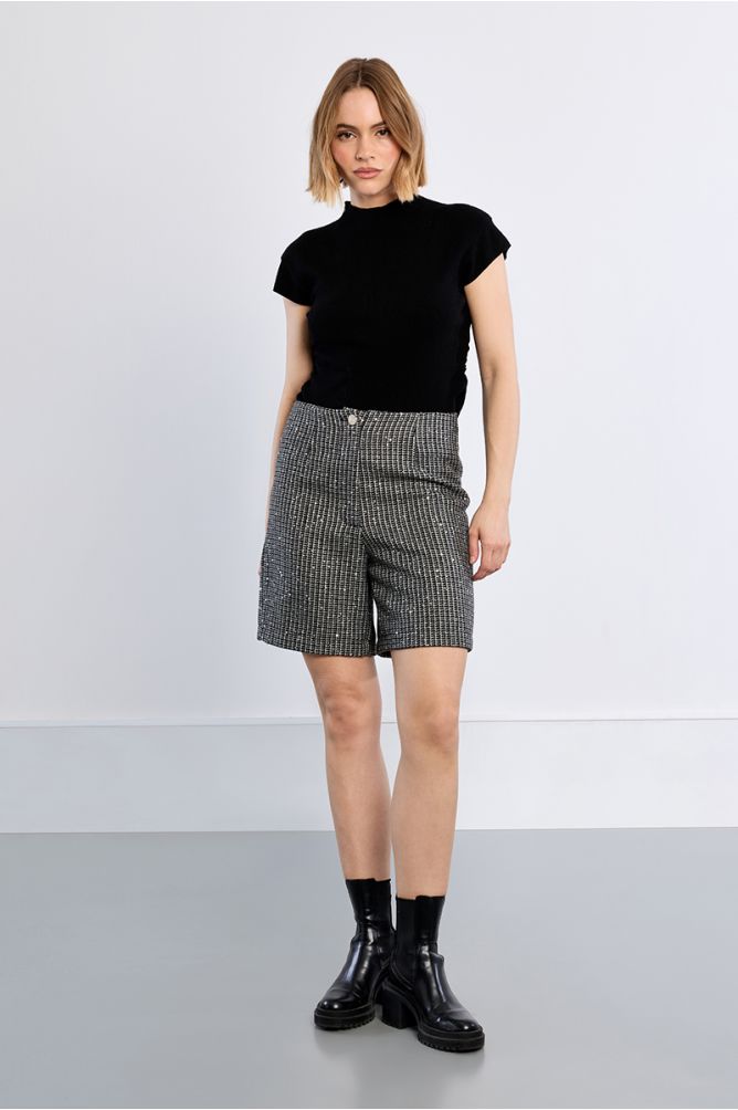 Tweed Bermuda shorts, with rhinestones