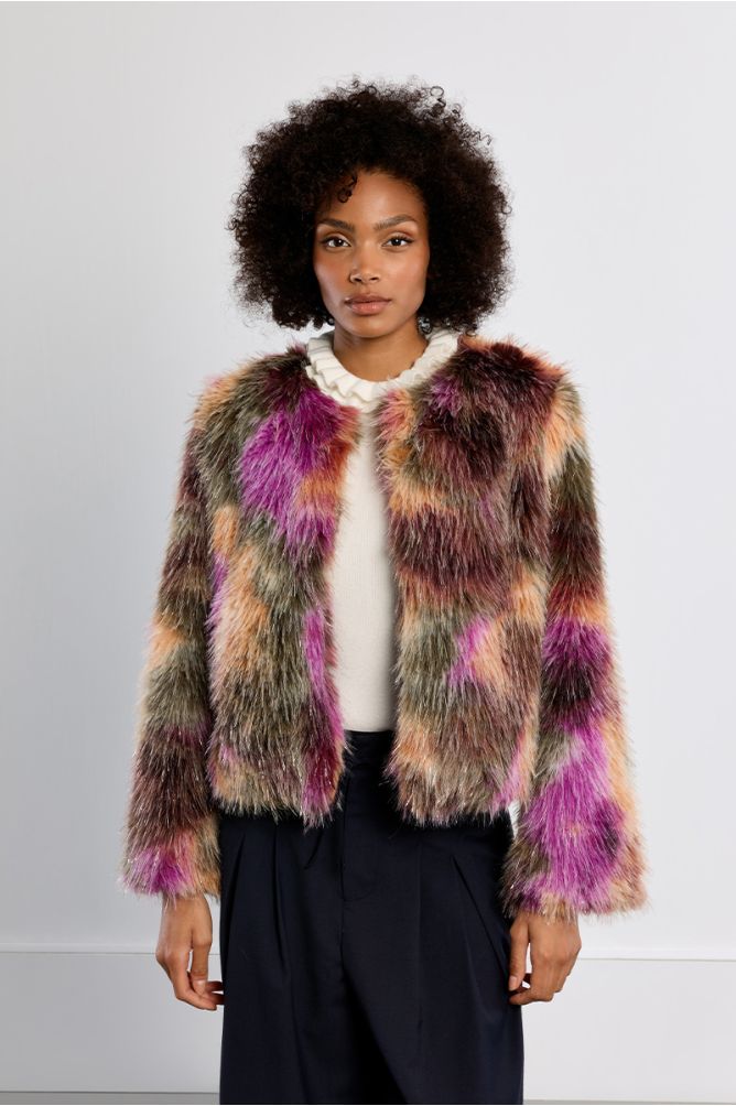 Veste en fausse fourrure, multicolore