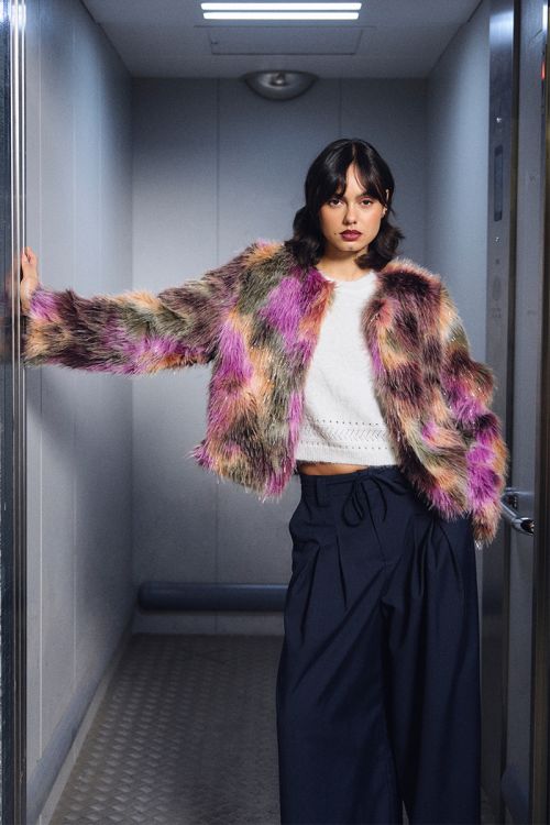 Faux fur jacket, multicoloured