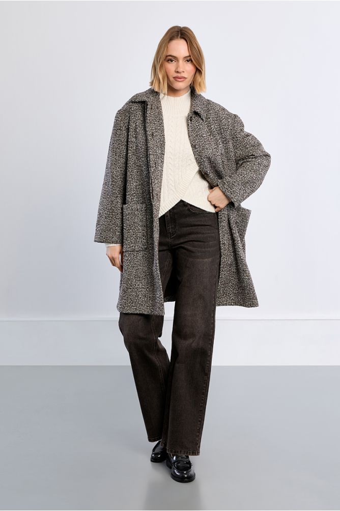 Manteau midi gris, chiné
