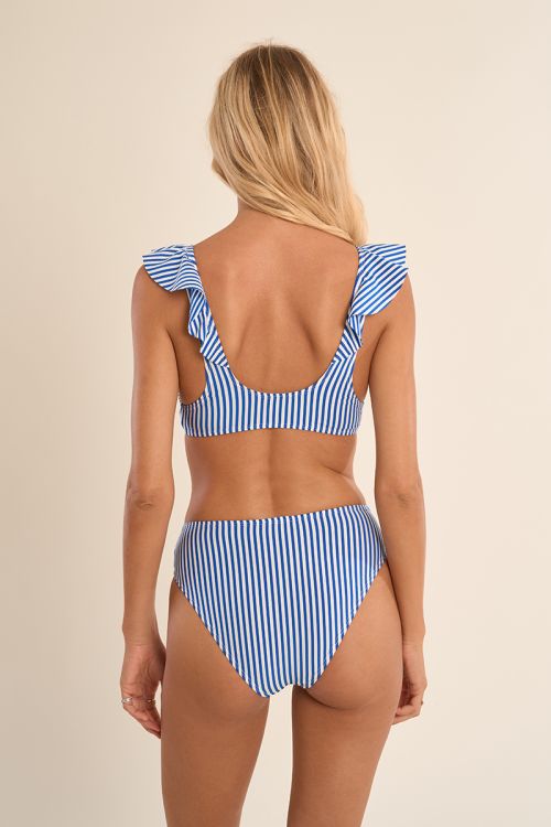 Haut de maillot de bain volanté, rayé