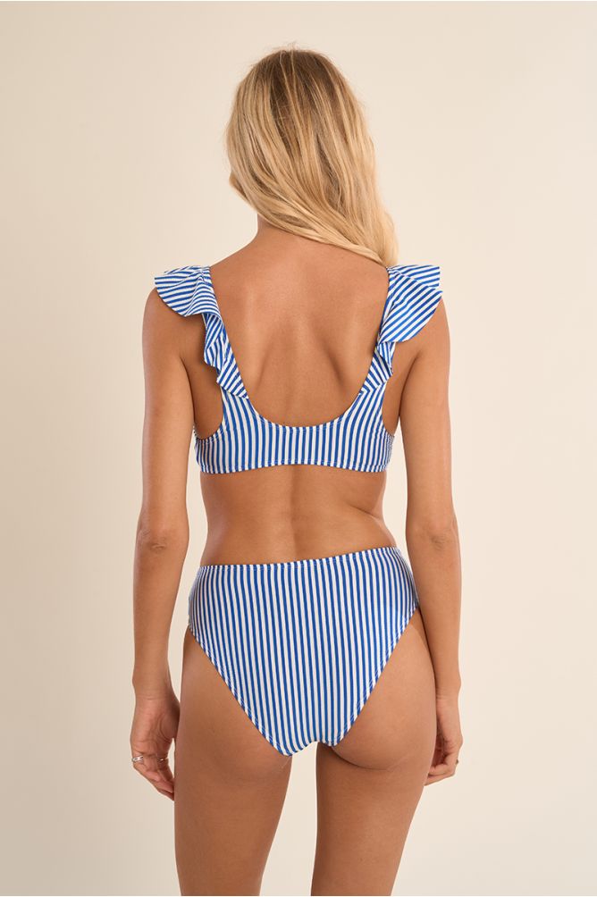 Ruffled swimsuit top, striped