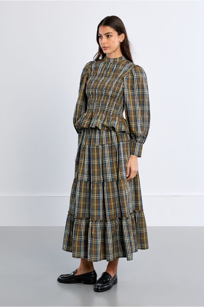 Cotton poplin blouse, checked