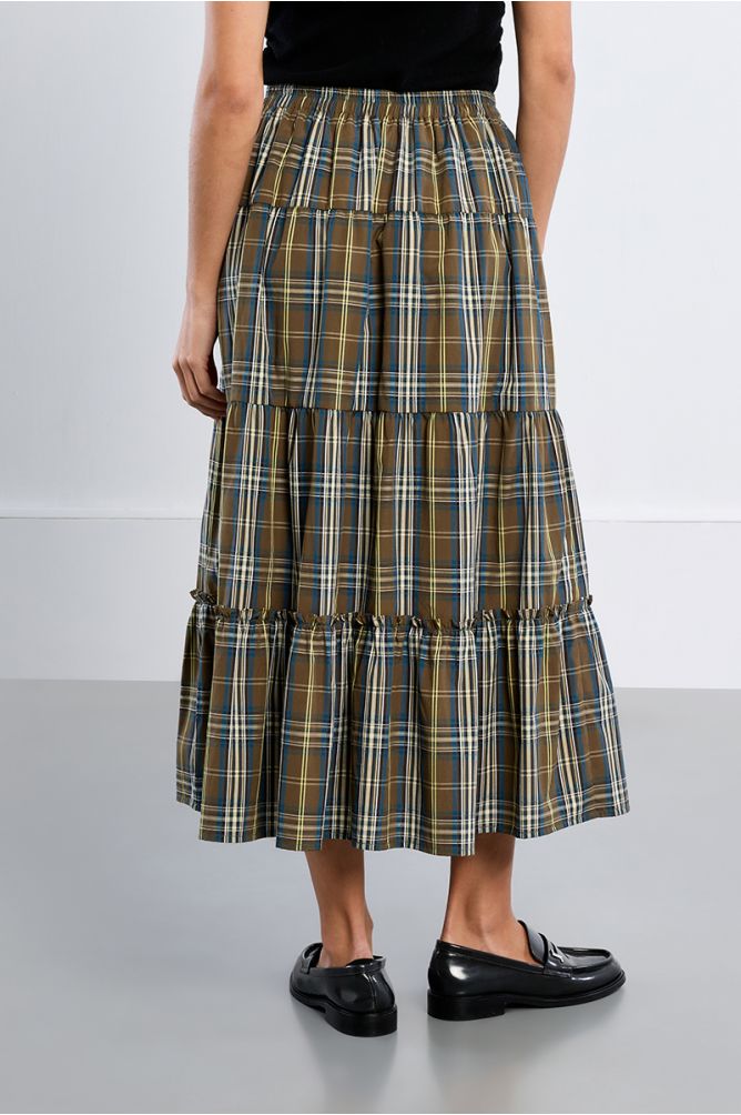 Cotton maxi skirt, checked