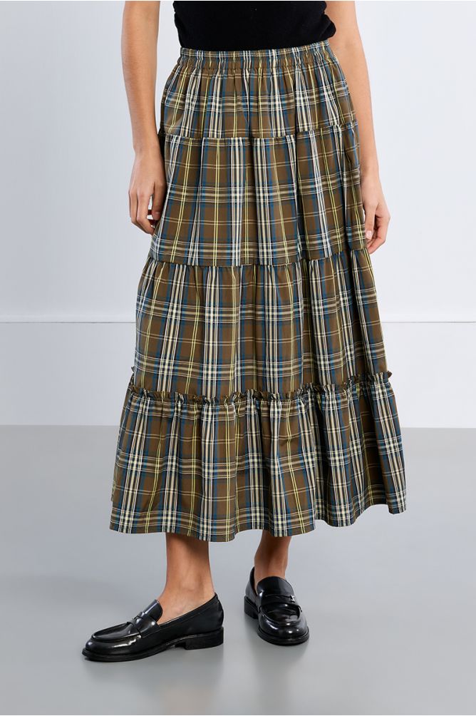Cotton maxi skirt, checked