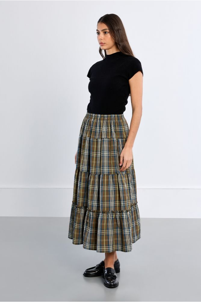 Cotton maxi skirt, checked