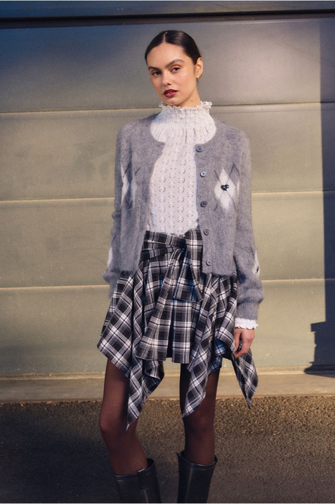 Jupe mini asymétrique, à carreaux