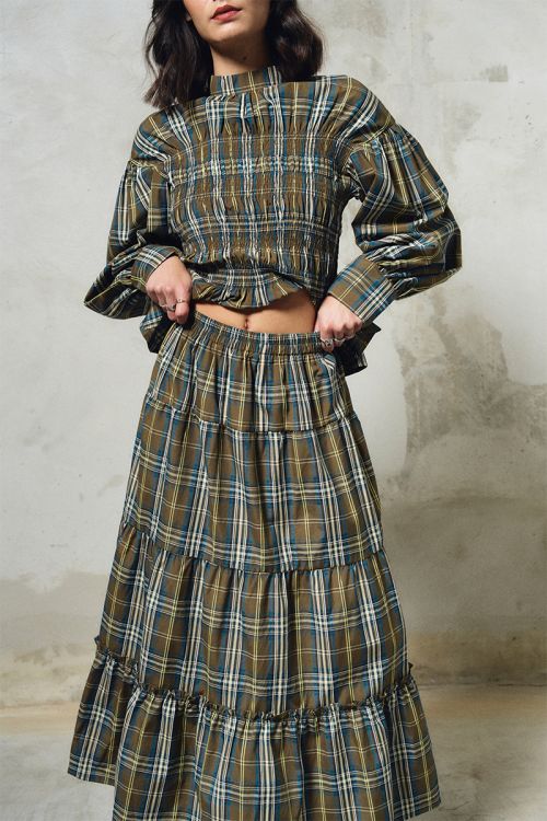Jupe maxi en coton, à carreaux
