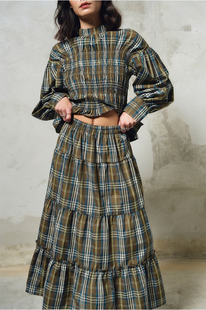 Cotton maxi skirt, checked