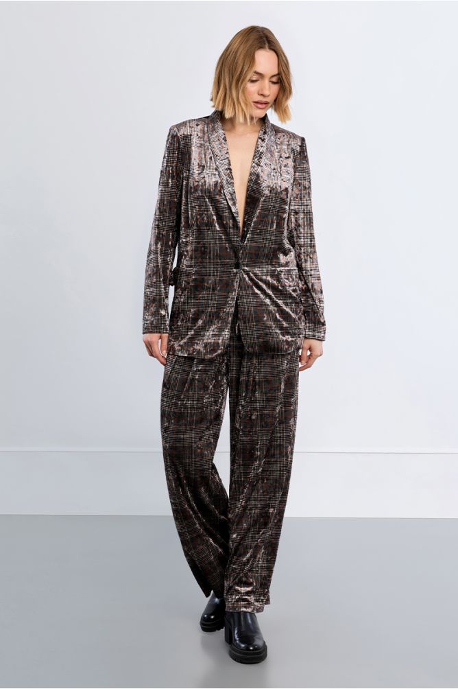 Blazer en velours, à carreaux
