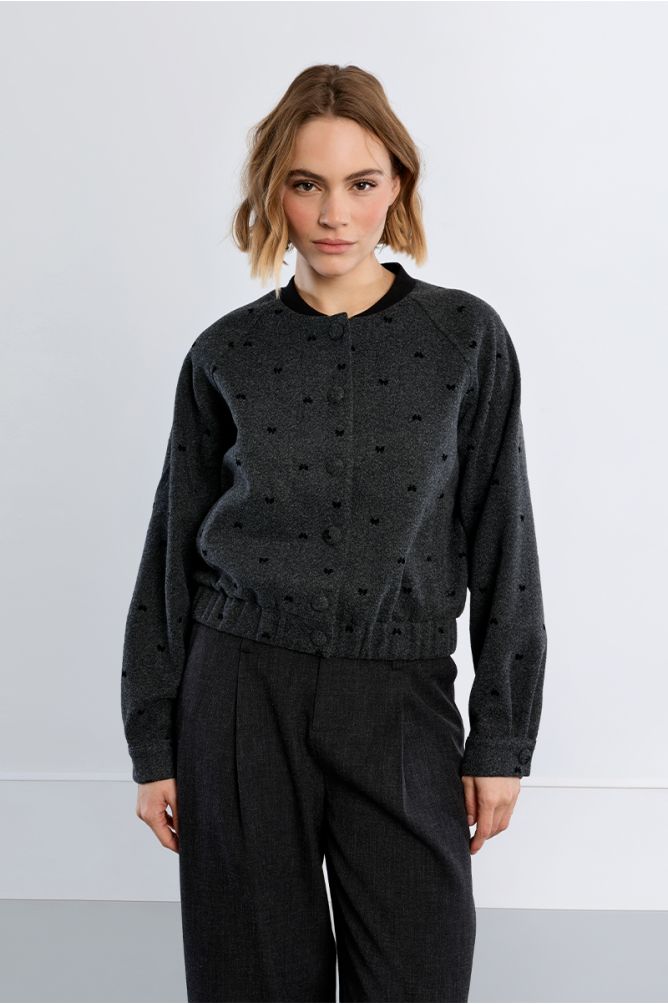 Striped bomber jacket, bow details