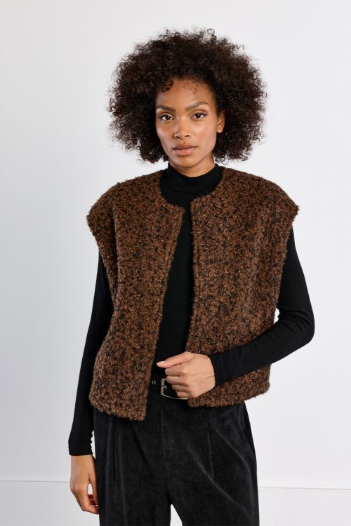 Veste sans manches oversize, en maille bouclette