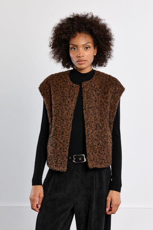 Veste sans manches oversize, en maille bouclette