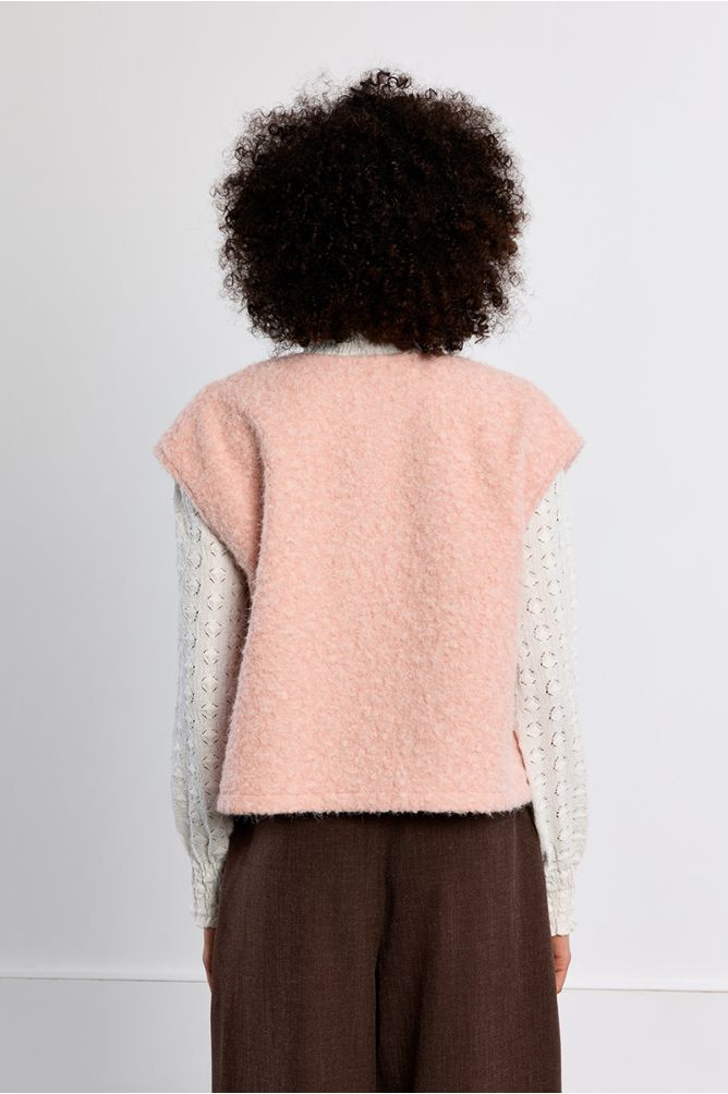 Veste sans manches oversize, en maille bouclette