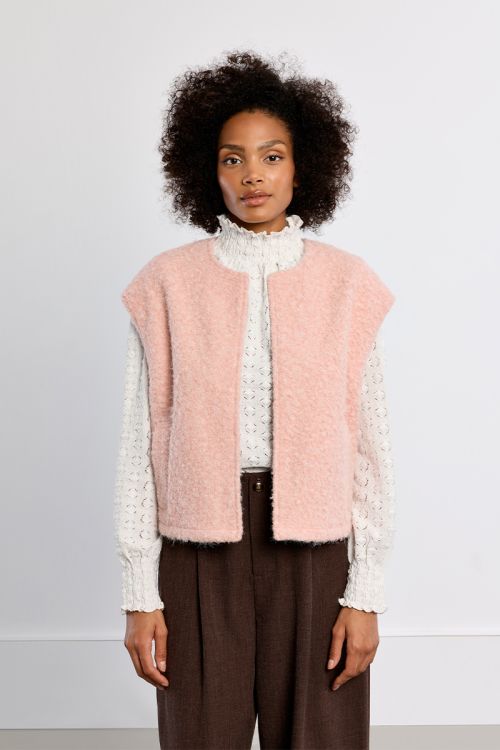 Veste sans manches oversize, en maille bouclette