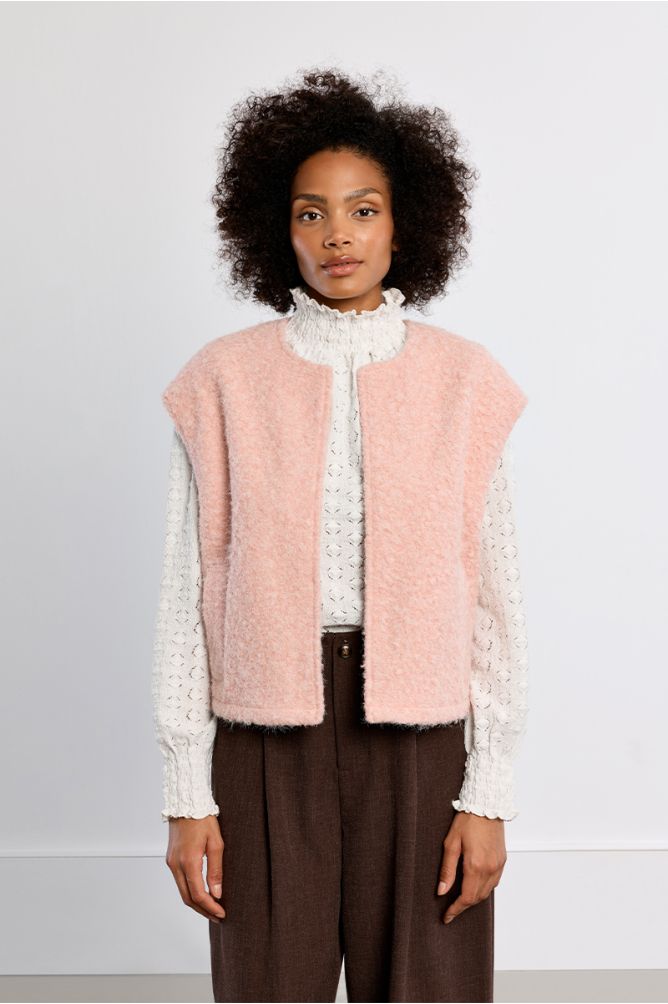 Veste sans manches oversize, en maille bouclette