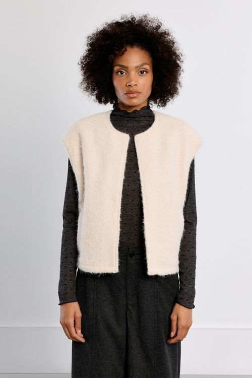 Veste sans manches oversize, en maille bouclette
