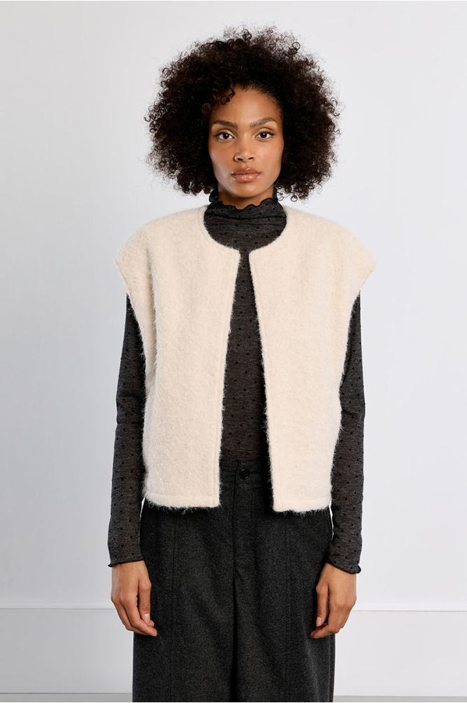 Veste sans manches oversize, en maille bouclette