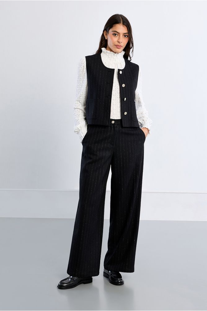 Pantalon rayé en laine mélangée