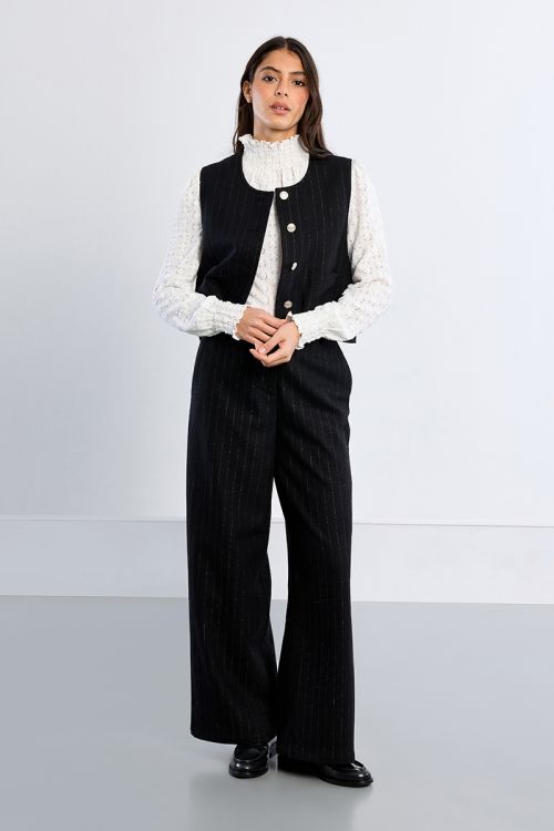 Pantalon rayé en laine mélangée
