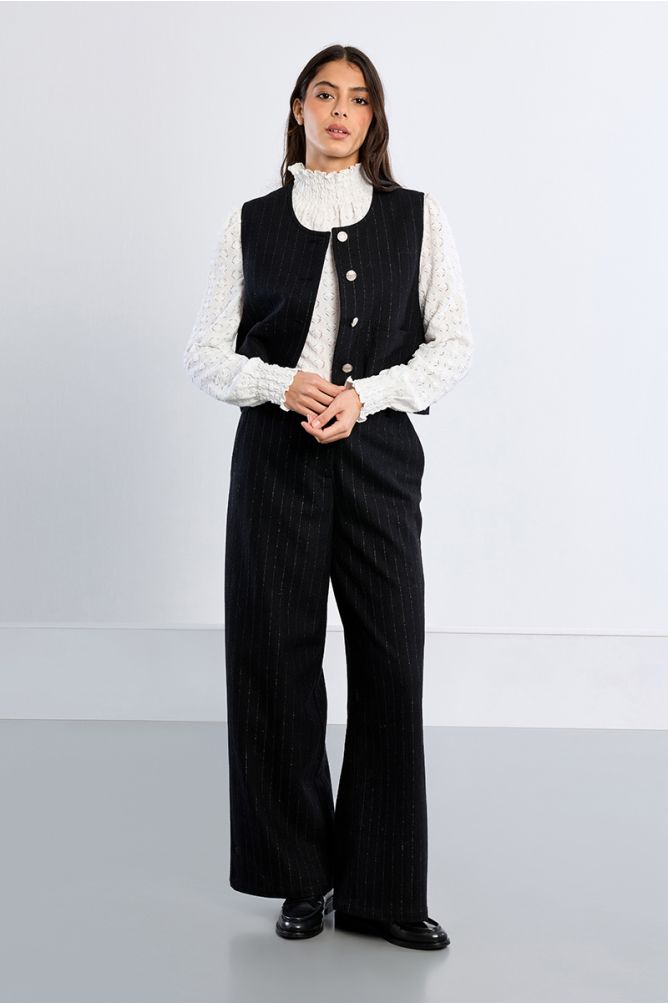 Pantalon rayé en laine mélangée