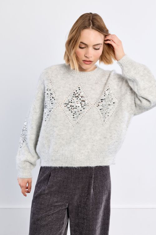 Plaid and rhinestone sweater