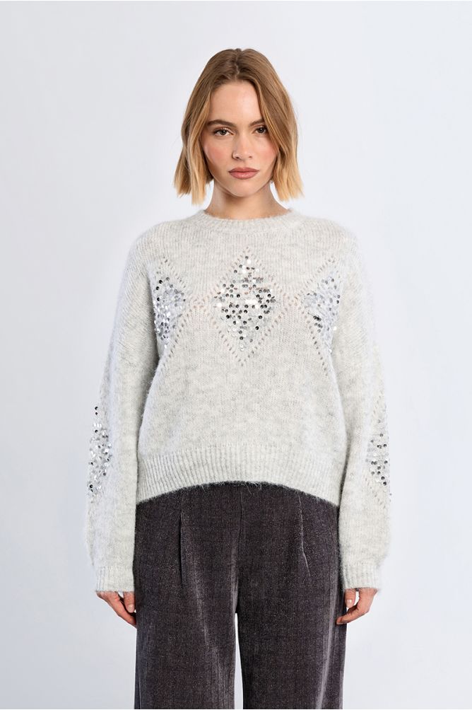 Pull à carreaux et strass