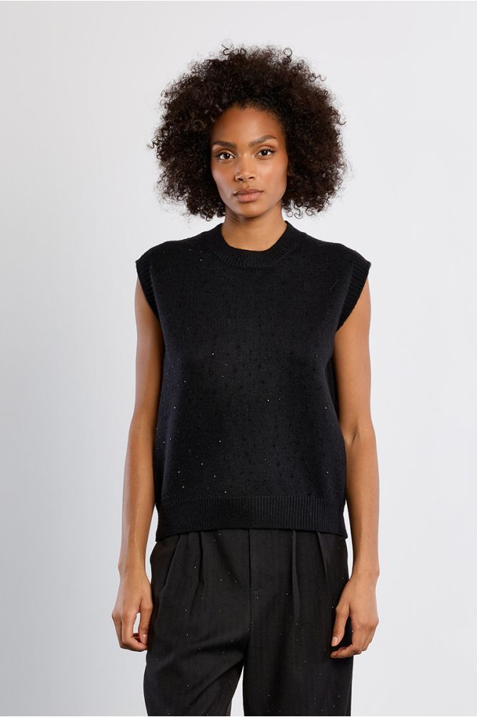 Sleeveless sweater, with sequins