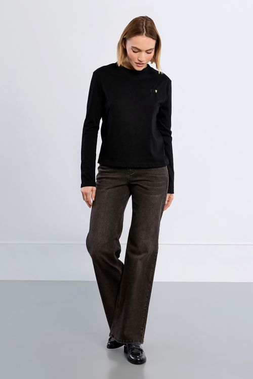 Long-sleeved T-shirt, embroidered hearts