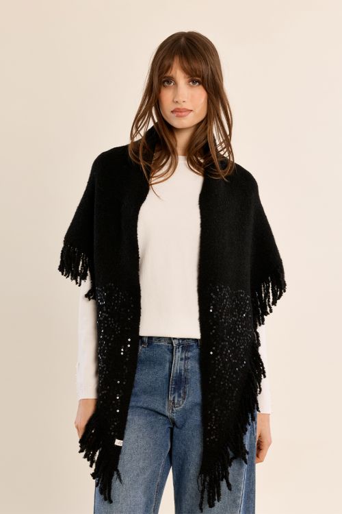 Fringed scarf, with sequins