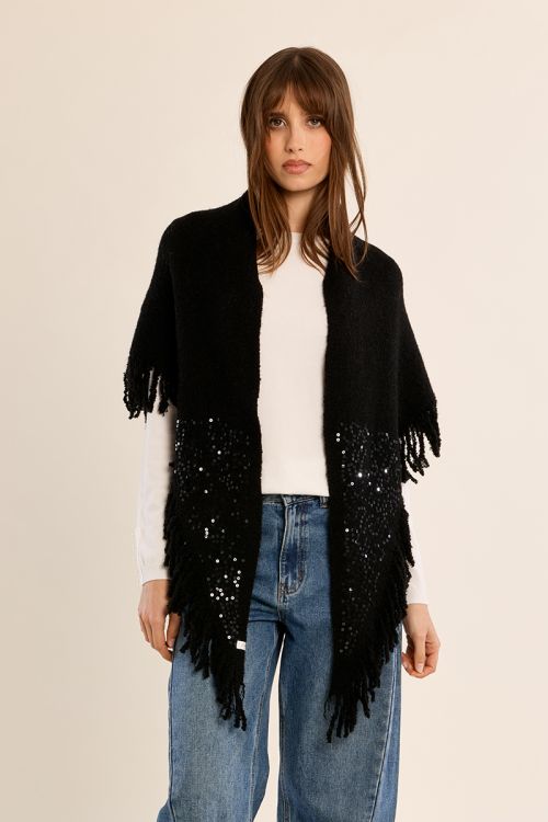 Fringed scarf, with sequins